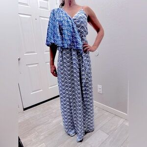 Azulu Key Largo Asymmetric Maxi Wrap Dress in Mixed Print Hammered Satin Dress